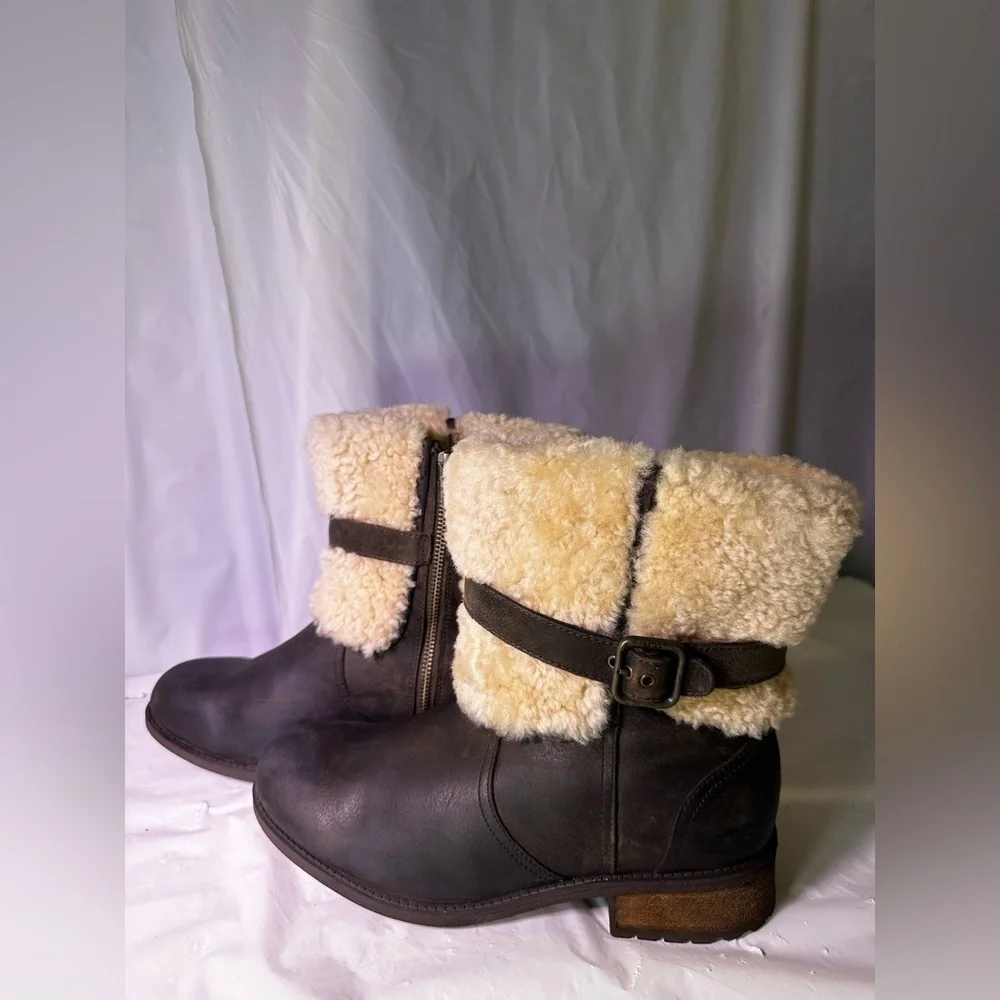 UGG Tan Shearling Buckle Boots